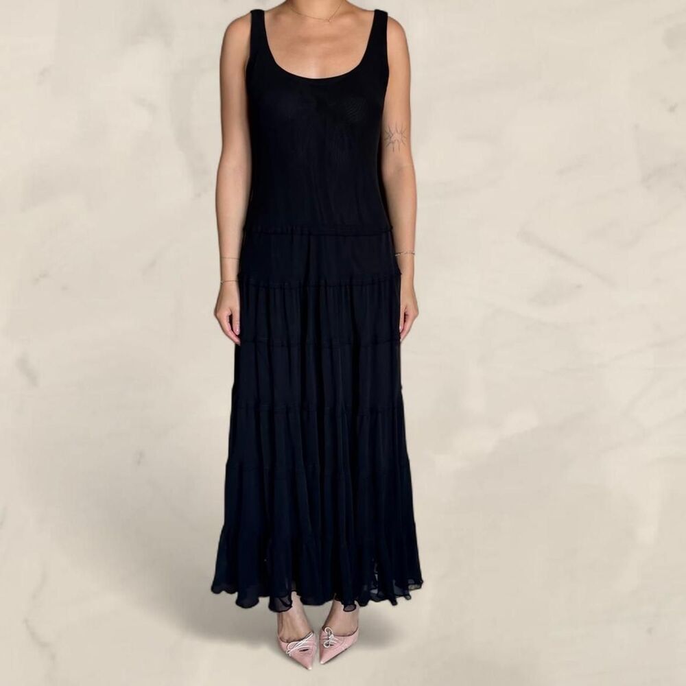 Evan Picone Black Chiffon Ruffled Maxi Dress Size 6 New